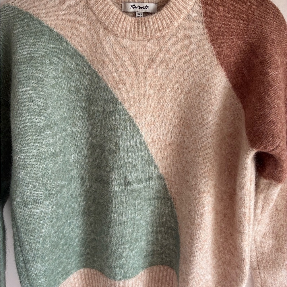 Madewell Tri-Tone Sweater - Green, Cream, Brown - Picture 7 of 8